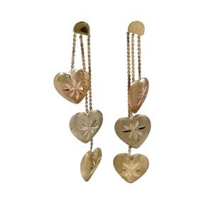 (GENTLY USED) Jacmel NYC Dainty 1” 14K Gold Tricolor 3 Heart Dangle Earrings